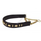 Comfy Half Check Leather Dog Collar : fits up to 22" . Leather is 15" (Width 1")